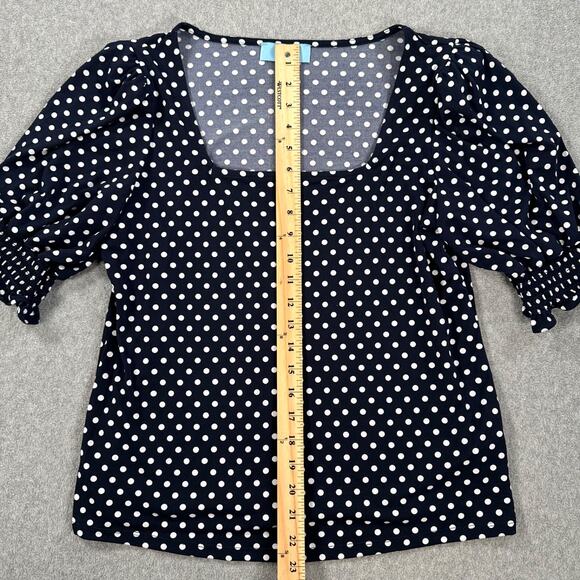 CeCe Square Neck Polka Dot Blouse Women's Medium Navy Blue/White Short Sleeve - Picture 5 of 8